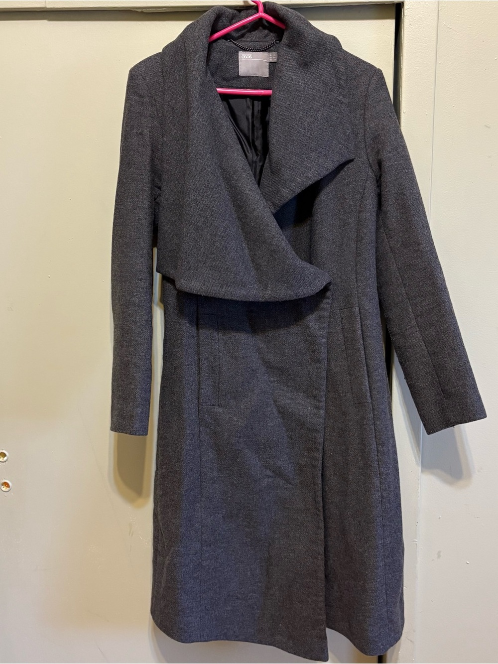 ASOS Dark Gray Long Sleeve Draped Coat Dress
